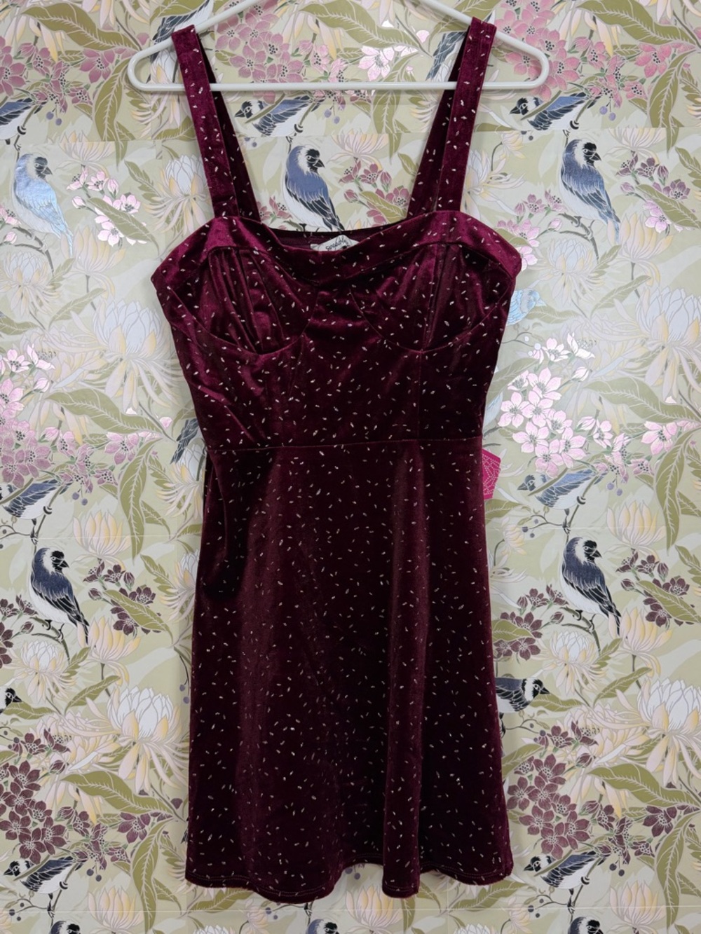 Speechless Burgundy Velvet Mini Dress with Metallic Dot Detail